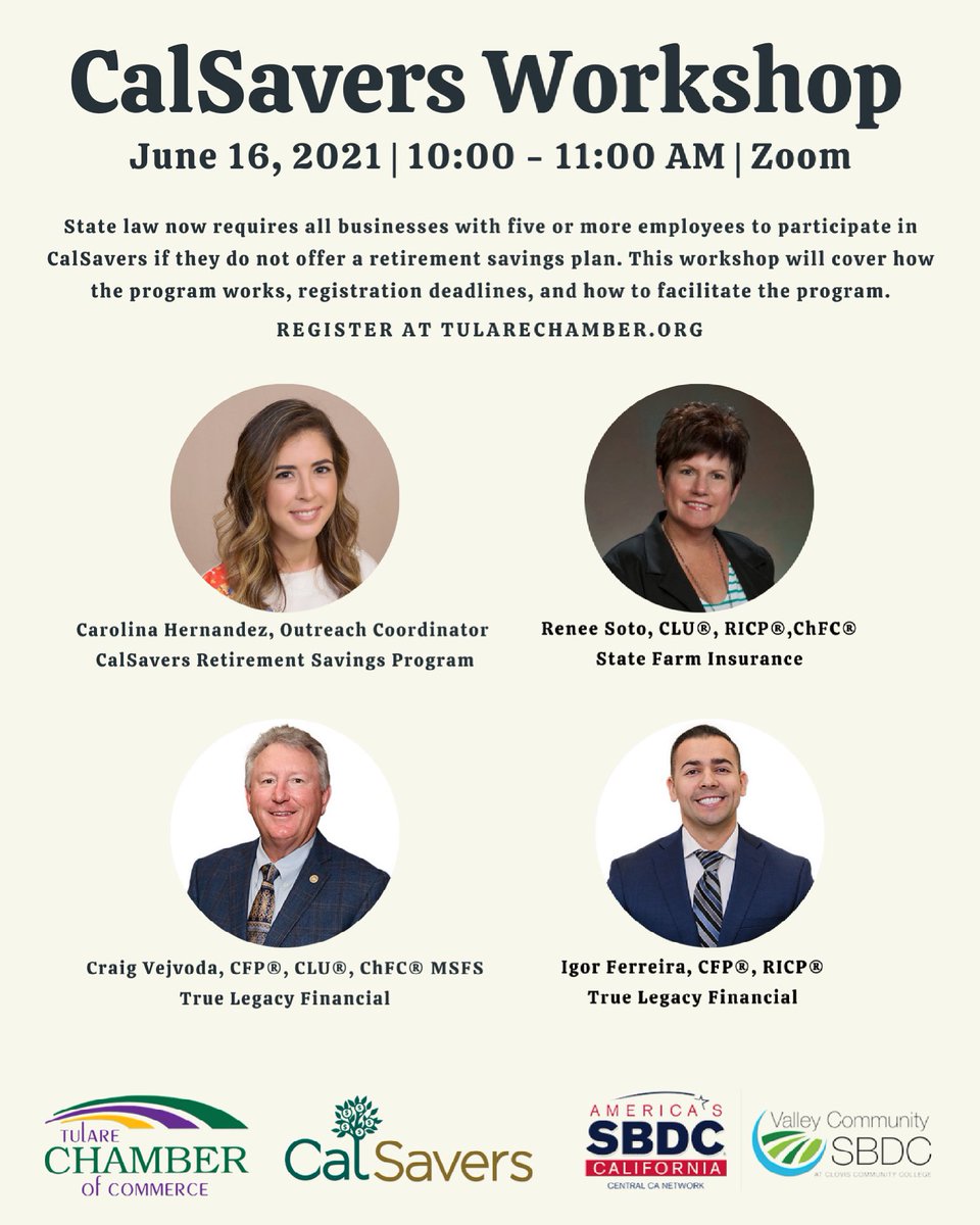 VCSBDC's tweet photo. Did you know that most CA box owners will be required to participate in the @CalSavers program by June of 2022 if they do not already offer a retirement savings plan? Learn more about this program next Thurs 6/16. Register here: https://t.co/SgOm0k9jwC https://t.co/lZjZYfi6BH