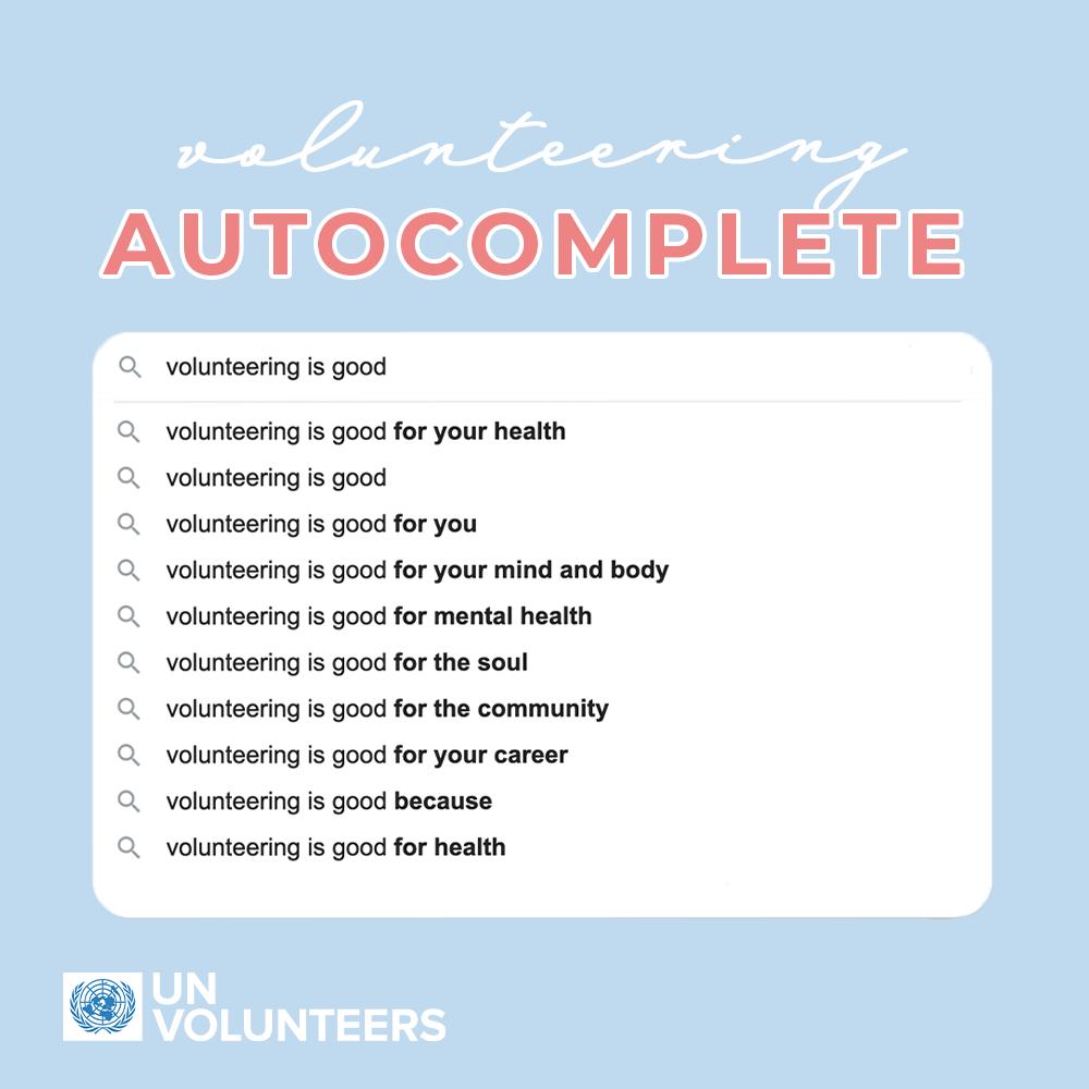 UNVolunteers's tweet photo. 📣Volunteering is good for #development &amp; #peace🕊

What would your 'autocomplete' sound like?

Comment below! 👇🏽 https://t.co/18RsNFtxbr
