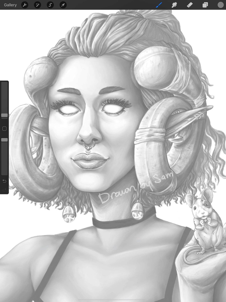 Finished the value layer, next the color layer! 
#drawnbysam 

#tiefling #tieflingart #dnd #dndcharacter #dndncharacterart #characterart #characterdesign