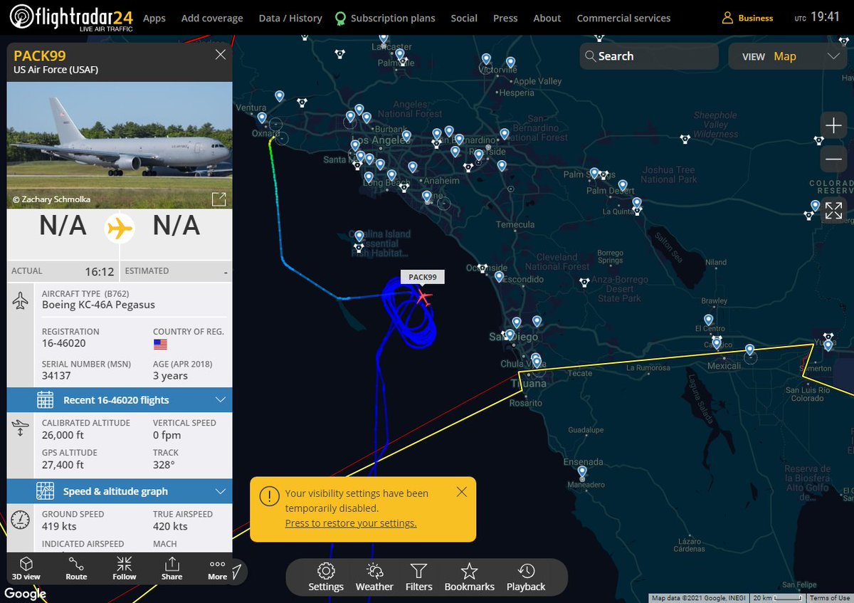 Radar_Assistant's tweet image. MULTI FR24 COURSE REVERSAL ALERT : At time Fri Jun 11 20:31:04 2021 #PACK99 executed course reversal at FL260  
 near unknown - geo locator service failed #AvGeek #ADSB flightradar24.com/PACK99/28045929