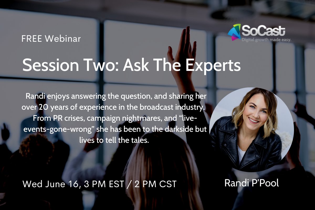 SoCastDigital's tweet image. Twice named "Most Influential Women" in Radio, @randippool will be joining us at session two of Ask The Expert to share her insights on marketing &amp;amp; growing your station's engagement. 

Book your seat &amp;amp; submit your questions to Randi here:
register.gotowebinar.com/register/26197…
#PoweredBySoCast
