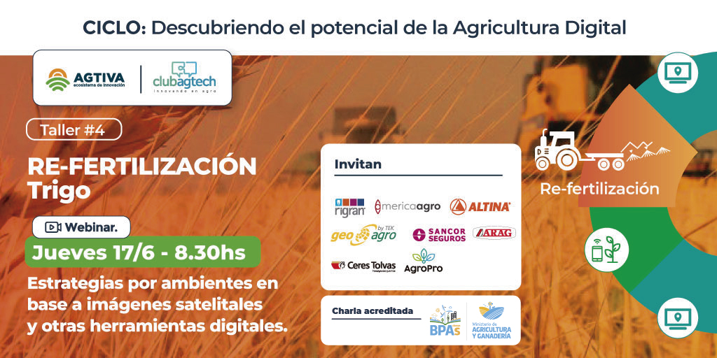 GeoAgroTEK's tweet photo. ¿Cómo ser más eficientes en la re-fertilización de trigo? Experiencias y criterios de decisión para aplicar fertilizantes a partir del uso de nuevas tecnologías.
4⃣to. Taller #Agtiva + #ClubAgtech
🗓️ 17/6 - 8.30 hs
🔗 Charla gratuita, con registro previo: https://t.co/vW93dOJrfr https://t.co/myiJI8QDU6