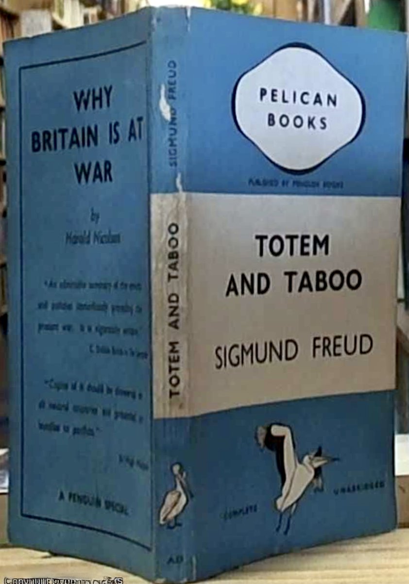 lacancircle's tweet photo. Cover art... #SigmundFreud #TotemAndTaboo, Resemblances Between the Mental Lives of Savages and #Neurotics. Translated by A. A. Brill. This Pelican edition was published in 1939, and sold for sixpence. https://t.co/rRAIX2b51r