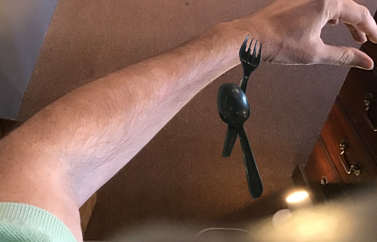 Since getting vaccinated, now i can stick plastic utensils to my am! OMG  #plasticchallenge