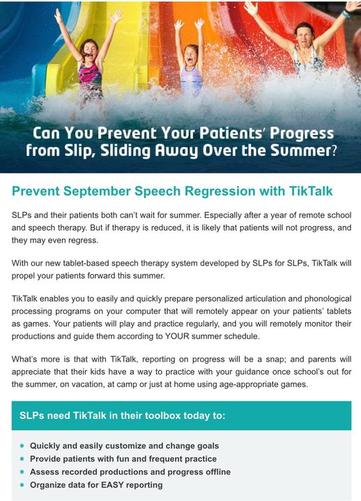 Happy Friday - In case you missed it TikTalk monthly fees are also going on vacation for the summer Get 3 months of TikTalk for the price of 1. All you need is to visit TikTalk at tiktalk.care/order/ using code SUMMER21 and Get a brief demo.  #SLP #slpeeps #asha
