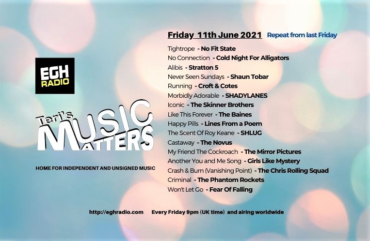MusicMatters_T's tweet photo. Tune in to @EGHRadio Teri's #MusicMatters now!
⇨https://t.co/85uswnZvMu
#NowPlaying
fantastic fresh unique sound from-
@nofitstatemusic
#ColdNightForAlligators 
@stratton_5
@shauntobar
#CroftandCotes 
#SHADYLANES 
@TheSkinnerBros
@thebaines8
#NewMusicAlert https://t.co/0xVFtI0lxT