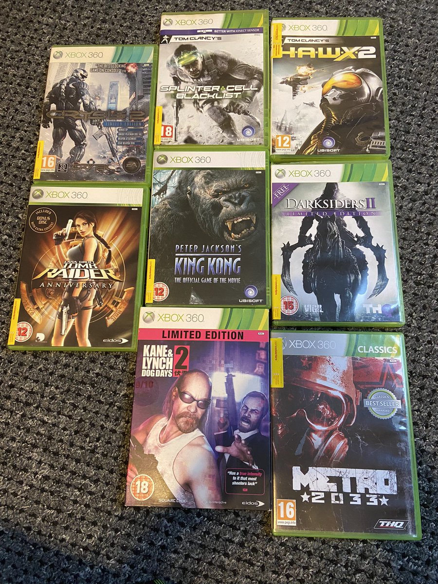 SupernerdsT's tweet photo. Cleaned up my latest editions to the collection
#GamersUnite #xbox360 #splintercell #darksiders2 #metro2033 #kingkong #tombraider #hawx2 #crysis2 https://t.co/Q6dsnROfOi