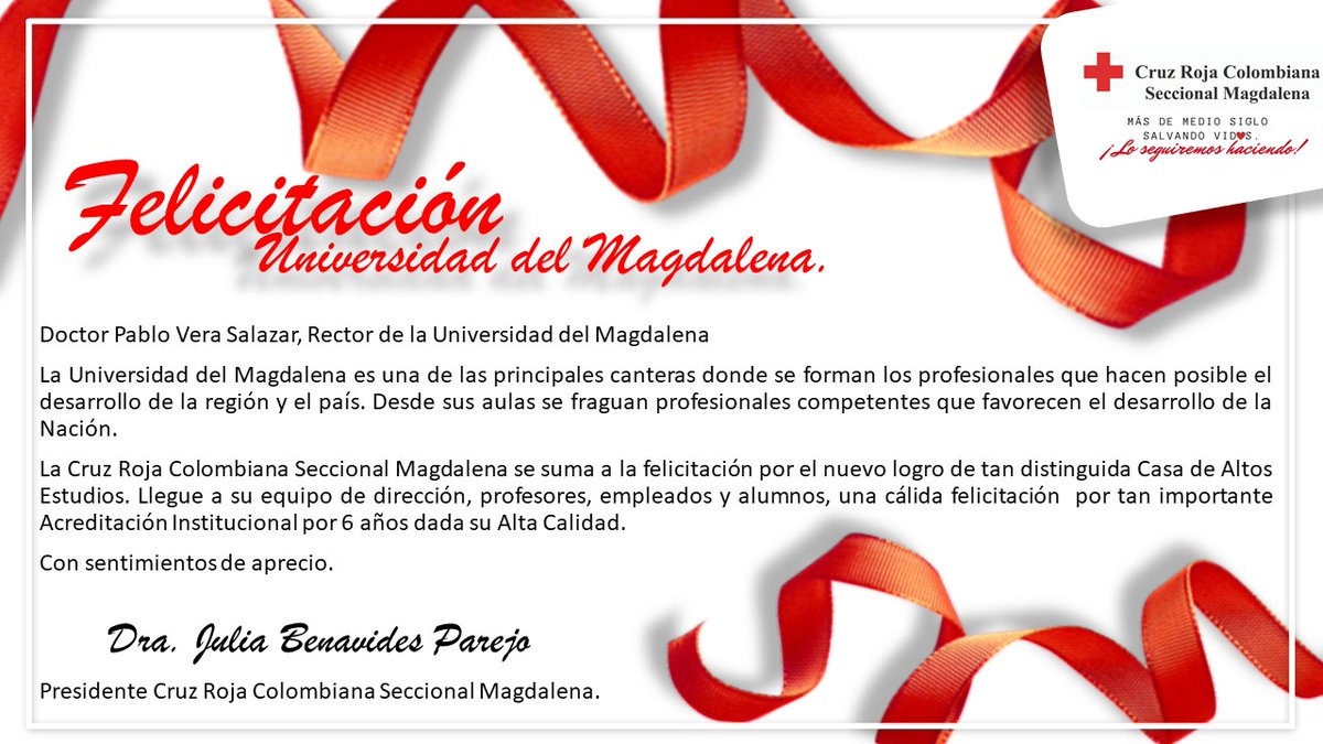 CruzRojaMag's tweet photo. La @CruzRojaMag felicita a la @Unimagdalena por el reciente éxito alcanzado. La Acreditación Institucional por 6 años dada su Alta Calidad, ratifica a esta Casa de Altos Estudios como orgullo del Magdalena y Colombia. 
@pverasalazar @VoluntaUNIMAG @UnimagdalenaFM https://t.co/6LSFNuGUwu