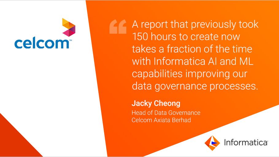 Informatica's tweet image. Creating reports 📊 just got easier for #DataDisruptor @Celcom. 

See how our #datagovernance solution helped to significantly cut down the time spent: infa.media/3v8PoBp.