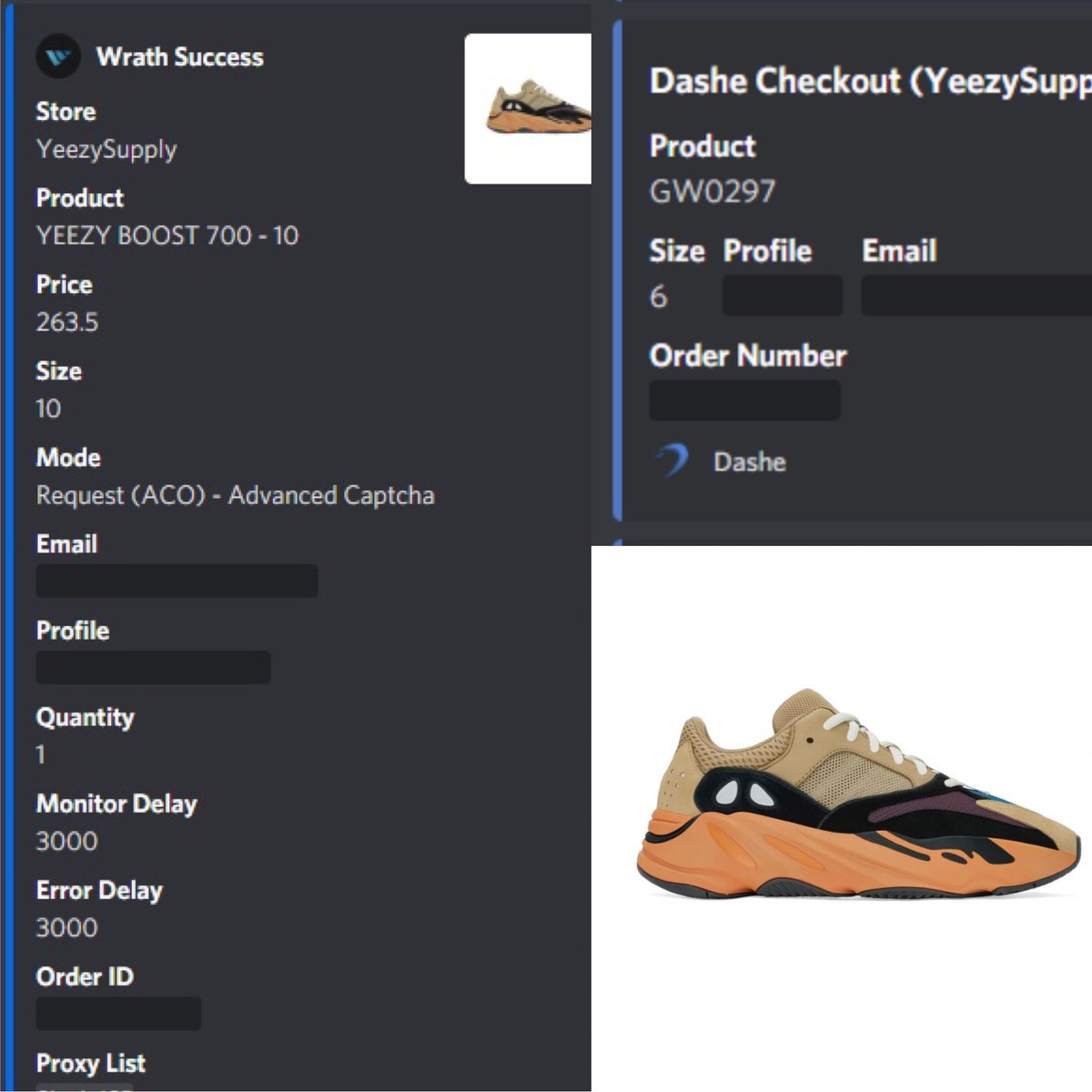 #yeezy #yeezysupply I got 2 ๐คท๐ปโโ๏ธThanks @wrathsoftware @Dashe @CarbnIO @HollowProxies @NotifySquared @ZenuProxies @CookieProxies @sneakersaco good luck patching the 3ds, cookie and proxy bans with this module @Dashe @wrath we will all do much better next drop! https://t.co/GuGiaaGdEy