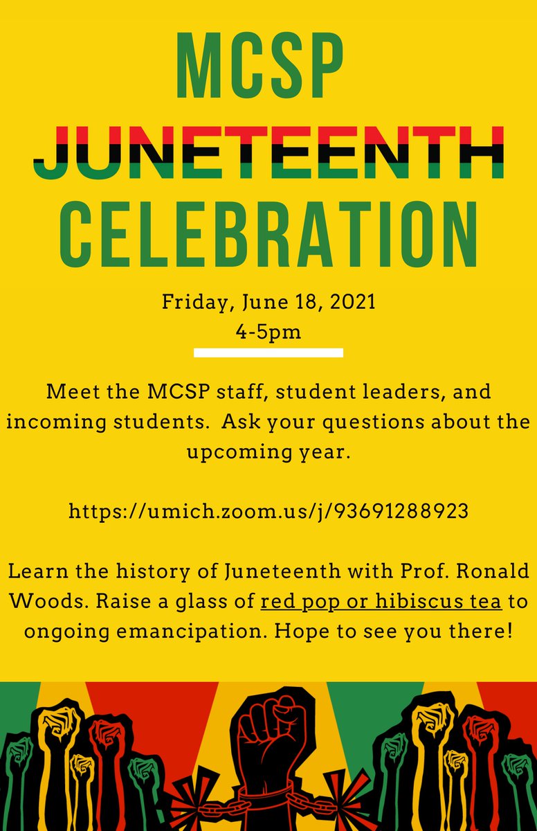 Attention incoming MCSP students: Join us next Friday, June 18 as we host our Juneteenth Celebration! Explore the history of Juneteenth alongside fellow incoming MCSPeers, staff, and student leaders. We can't wait to see you there!