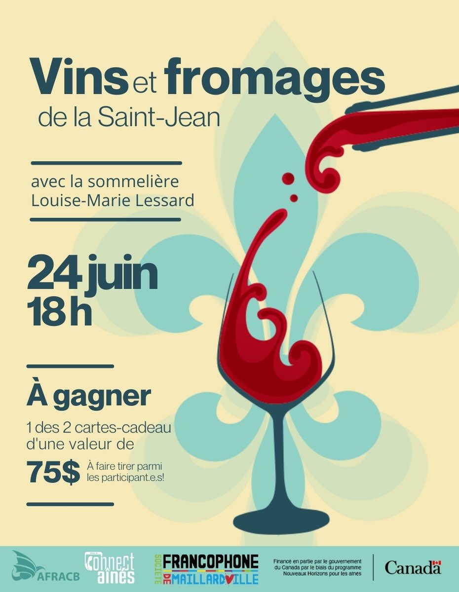 SOIRÉE VINS &amp; FROMAGES DE LA SAINT-JEAN🍷🧀
Cette année encore, l'@AFRACB2 et la SFM vous donnent rendez-vous en ligne pour fêter la Saint Jean-Baptiste! 🎉
📌 fb.me/e/1dfcJKVgJ