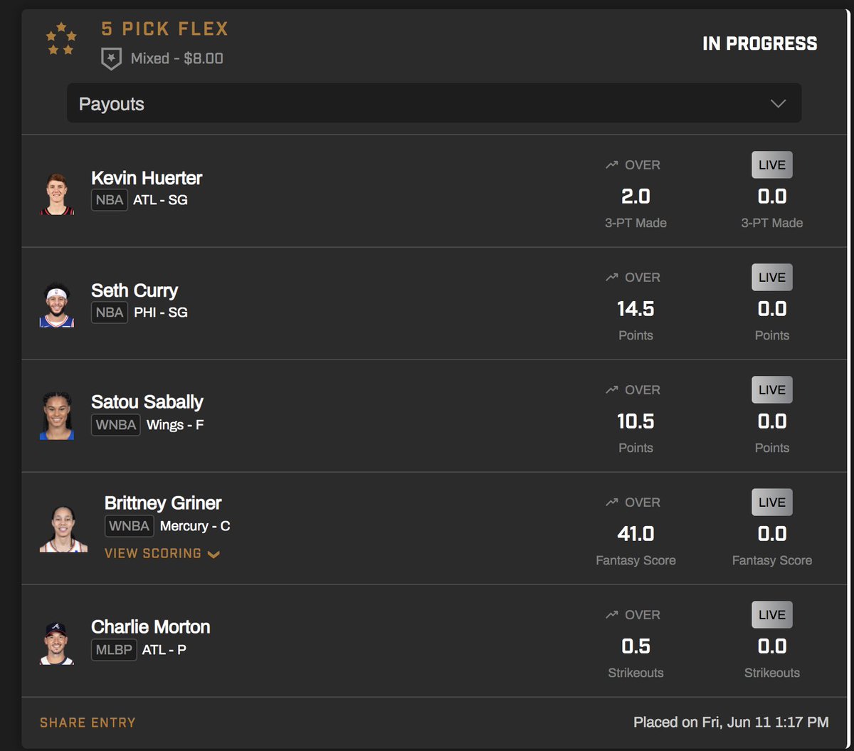 You know I had to get in on this with a 5-pick #MLB #NBAPlayoffs #WNBA FLEX entry @PrizePicks https://t.co/PUdfPPiH6P https://t.co/W6XxCkUAfu