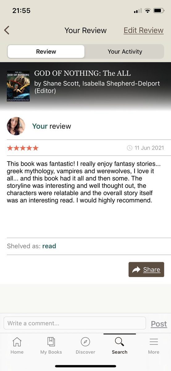 lisamariehaden's tweet photo. @TheALLwriter
Finished and reviewed your book and what can I say, I loved it!
#GodofNothing #bookreview #BookRecommendations #mybookagents #BookBoost #WritingCommunity https://t.co/L7lkCsI2VK
