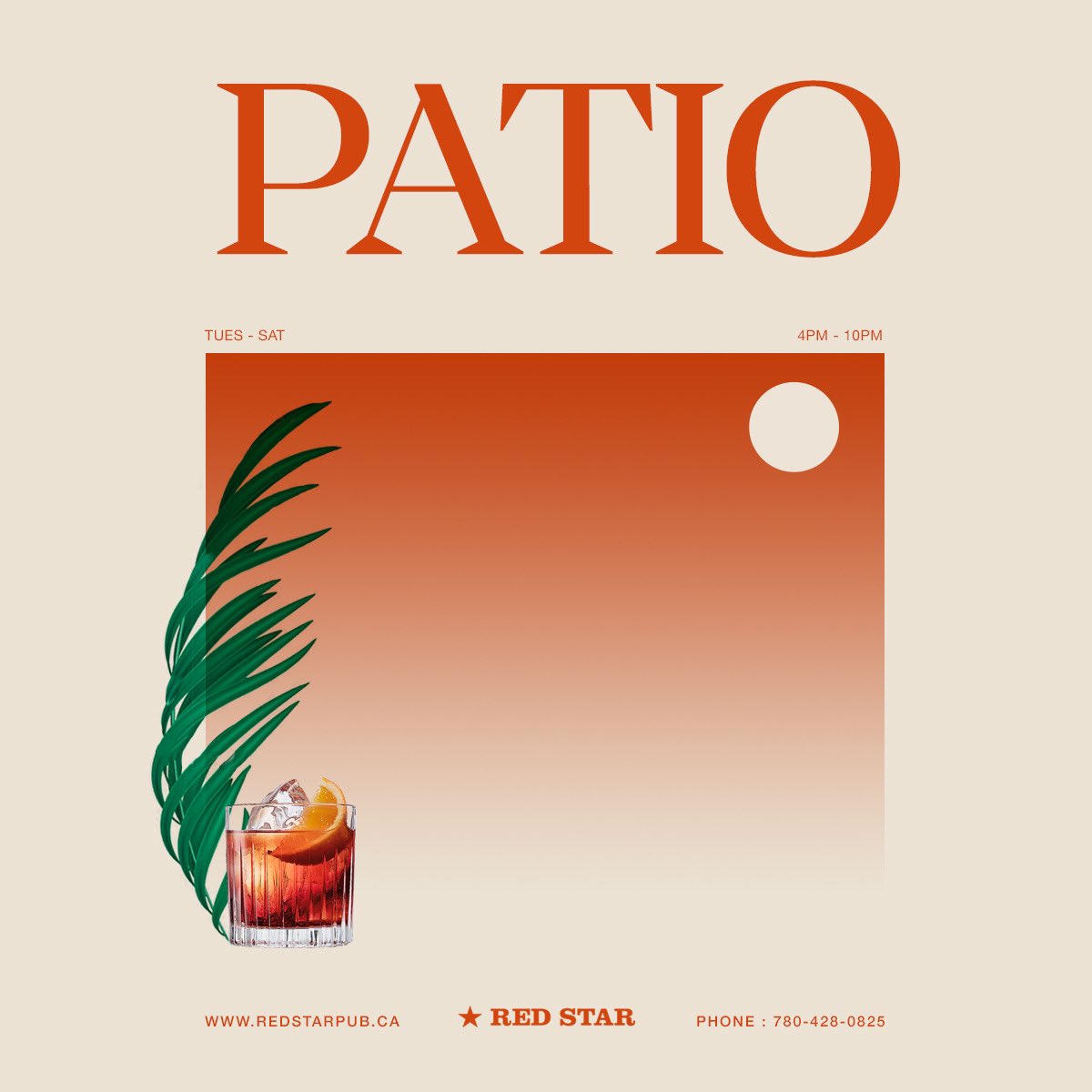 Our PATIO is now open. 
Tuesday - Saturday 4pm - 11pm
Weather permitted.
No reservations. 

Indoor dining is now open.
For reservations please message
info@redstarpub.ca