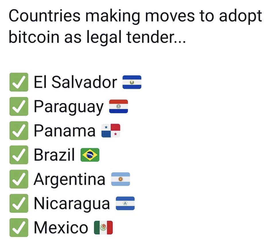#Bitcoin #ElSalvador #Paraguay #Panama #Brazil #argentia #Nicaragua #Mexico #Crypto #hodl #ToTheMoon #