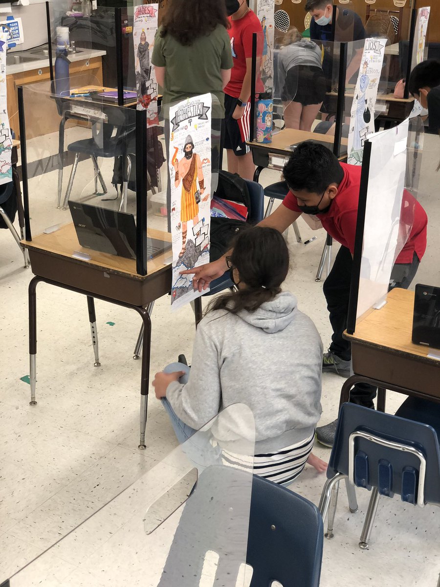 KailaLevitt's tweet photo. Today in 6th grade, students presented their Greek Mythology posters. Students participated in a jigsaw/gallery walk combination activity. They had a ton of fun and their Greek gods/goddesses posters came out incredible! Check these historians out! @O_School8 https://t.co/sAtMGYDdwj