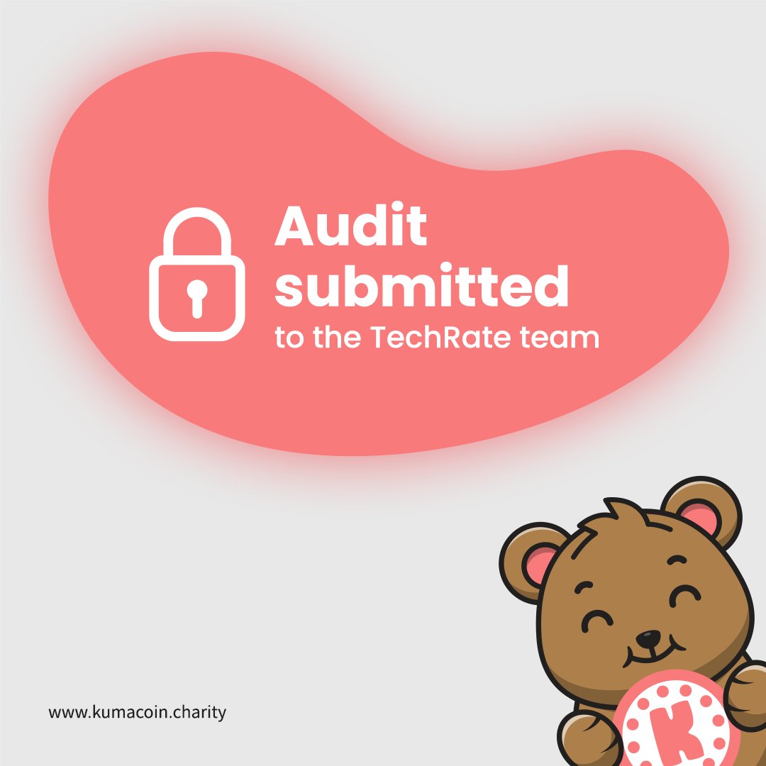 We are excited to announce that our upcoming smart contract has been submitted to <a href="/TechRate1/">TechRate</a> for an audit!
We want to make sure this is done before launch for YOUR safety!🐻

Refer to whitelist and website
kumacoin.charity

#KumaCoin #Charity #Defi #Bsc
