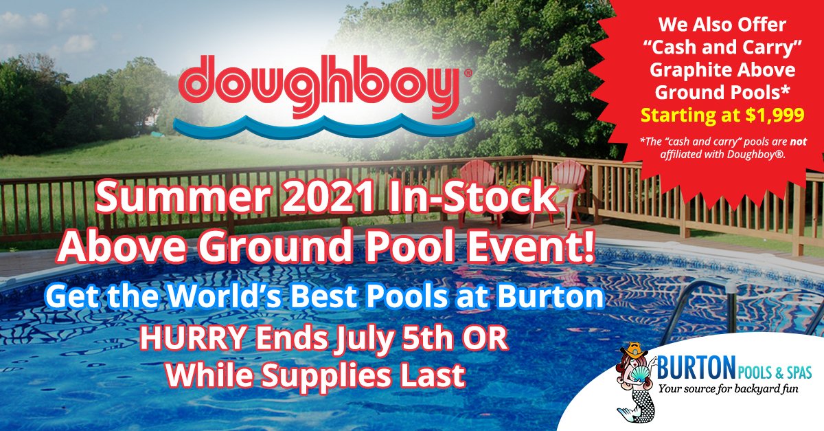 Above Ground pools are in high demand and Burton Pools has them IN STOCK.  Hurry in!  We have both Doughboy and Cash &amp; Carry Graphite above ground pools to fit your budget. Contact us today to get yours while supplies last.
bit.ly/3z3Z3wb