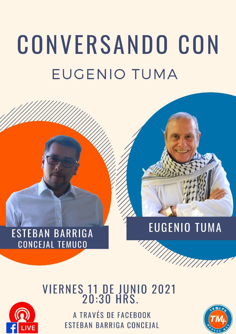 No te olvides nos vemos hoy a las 20:30 horas. 
Te esperamos para compartir una tremenda conversación con <a href="/EugenioTuma/">Eugenio Tuma Zedán</a>
