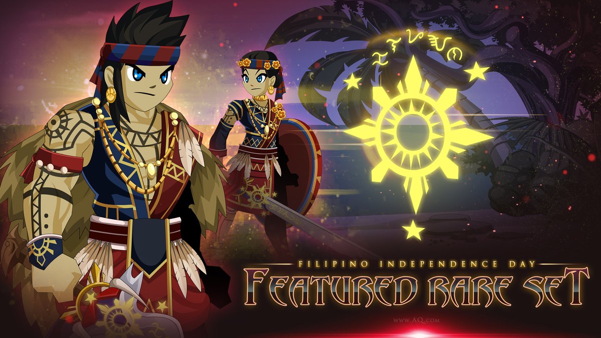 Alina_AE's tweet image. Maligayang Araw ng Kalayaan sa lahat ng manlalaro sa Pilipinas! (Happy Independence Day to all our players in the Philippines!)  Find the Araw at Tala armor set in your Featured Gear Shop until July 2nd. Laban! (Battle On!) AQ.com