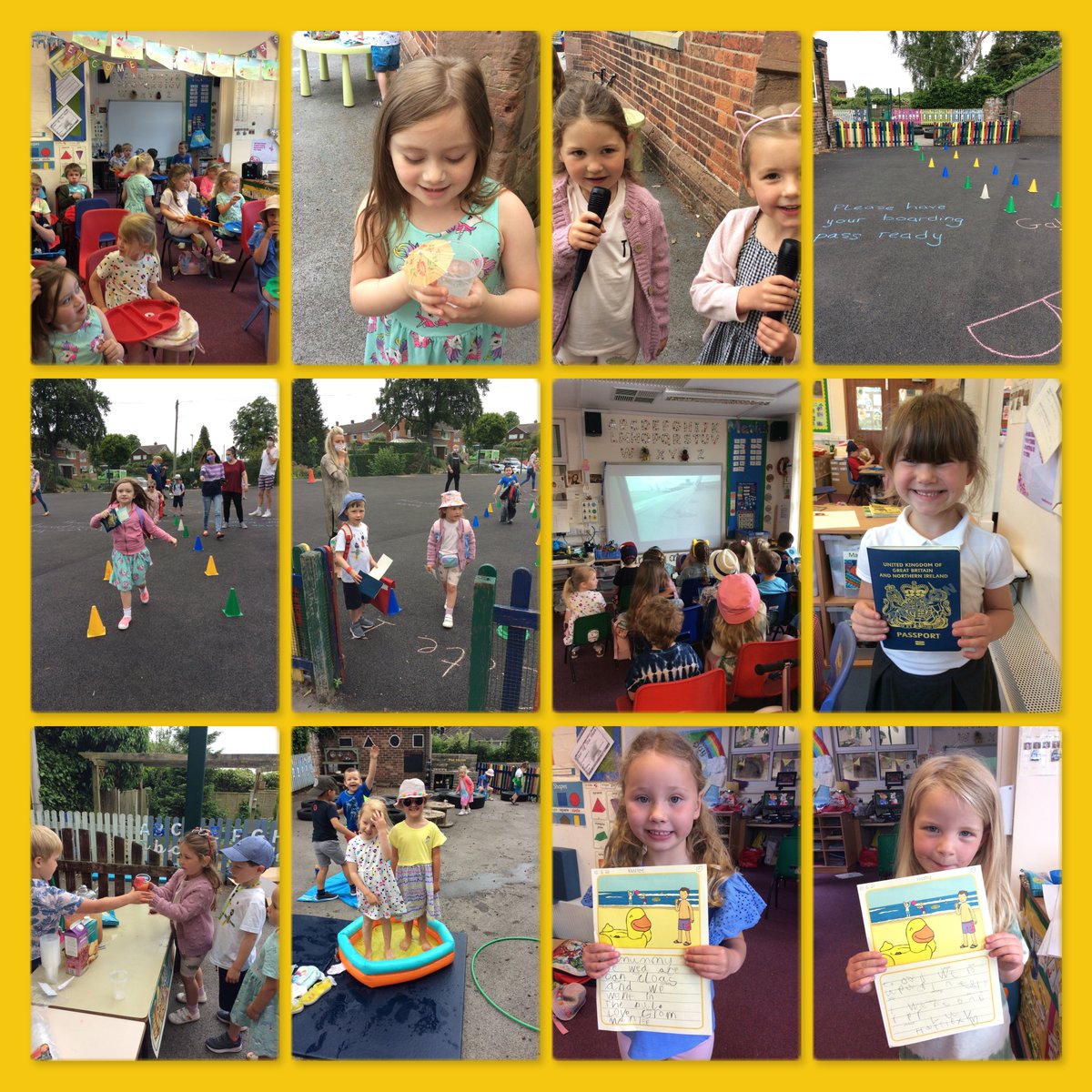 The children in Marvellous Minibeasts had a 'trip to Spain' yesterday. The children made passports, had snack on the plane and even enjoyed cocktails from the beach cafe. Before the flight home children wrote postcards to tell their families what a wonderful holiday they had.