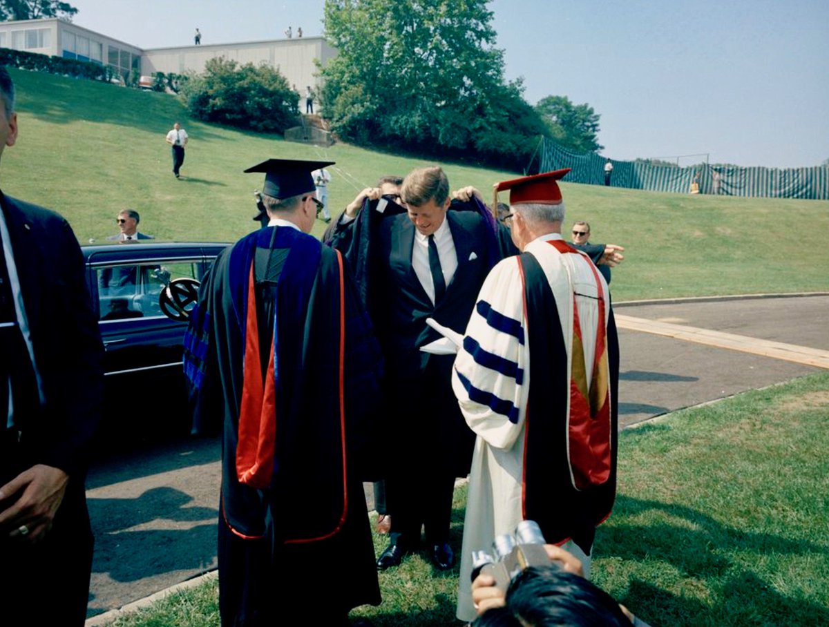 BeschlossDC's tweet photo. JFK in commencement speech at American University, Washington DC, yesterday 1963:
“Our most basic common link is that we all inhabit this small planet. 
We all breathe the same air. 
We all cherish our children's future. 
And we are all mortal." https://t.co/gb3L6gWVM3