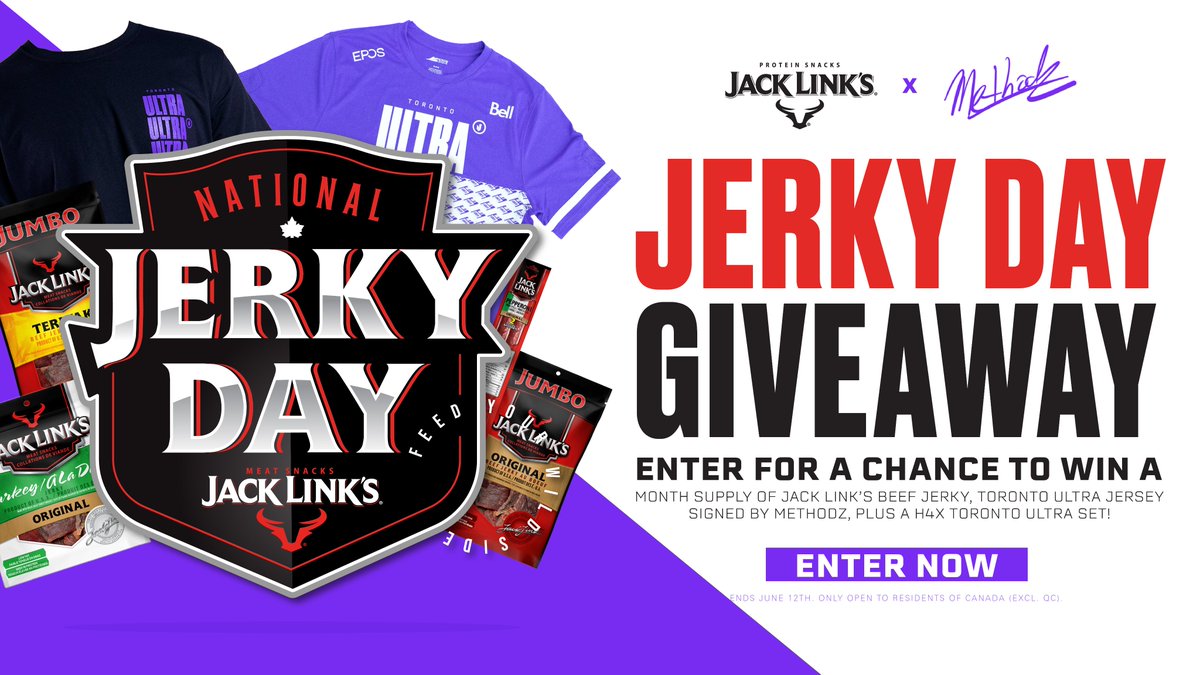 I've teamed up with @jacklinkscan on National Jerky Day, June 12th, for the ULTIMATE GIVEAWAY!

Ends tonight at 9pm ET.
How to enter:
- Follow @jacklinkscan and @Methodz 
 - RT this post
- Tag 2 friends

#NationalJerkyDay #FeedYourWildSide