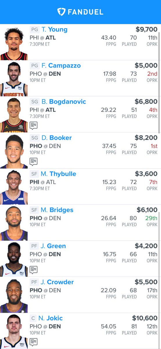 keyanalytics's tweet photo. Today's main slate NBA GPP lineup (6/11) #NBA  #DFS #FD #FanDuel https://t.co/7qSkj8ce4j