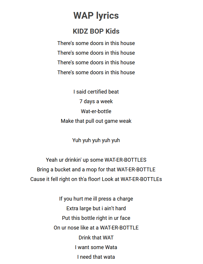 RAGS 8 Out Now!! on Twitter "omfg Kidz Bop WAP lyrics are fucking