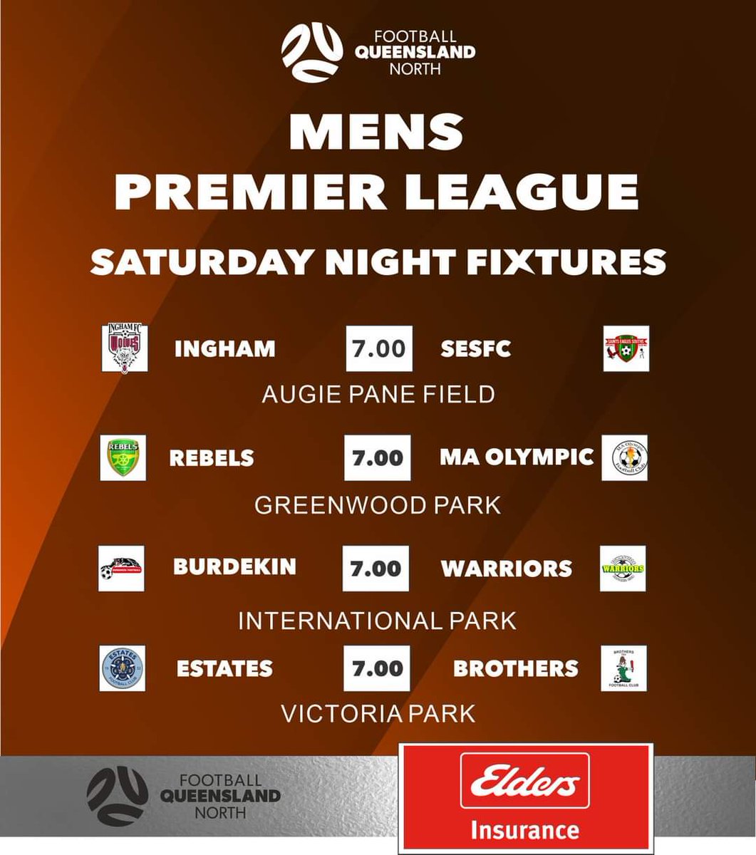 Football Queensland North, Men's Premier League, Saturday night fixtures. Get down and support your club ⚽
#townsvillefootball
#Townsville