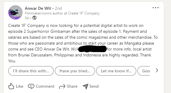 ibrahimyussop's tweet photo. PSA: looks like this guy has unfortunately returned via linkedin. please avoid working with this person / company! they have multiple harassment allegations and has failed to pay/compensate multiple artists who have worked under them https://t.co/7PA65jV3j8