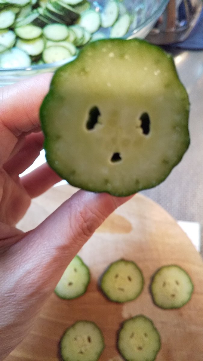 まぁ なんか視線を感じる と思った きゅうりの断面が顔 きゅうり 断面 きゅうりの断面が顔