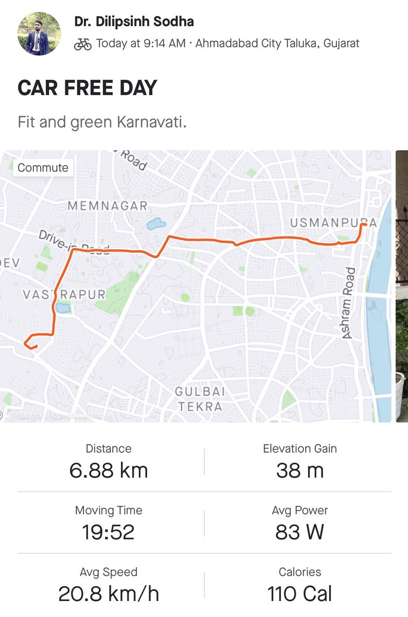 DrDilipSodha's tweet photo. #CarFreeDay 
એક દિવસ 🚴‍♂️ માટે

@CityKarnavati status:

Air Quality Index - 80 
Green Cover - 10.13%
Ideal green cover - 15% 

Make a difference wherever you can.

#Cycles2Work #Cycles4Change https://t.co/K8gE3dkkgw