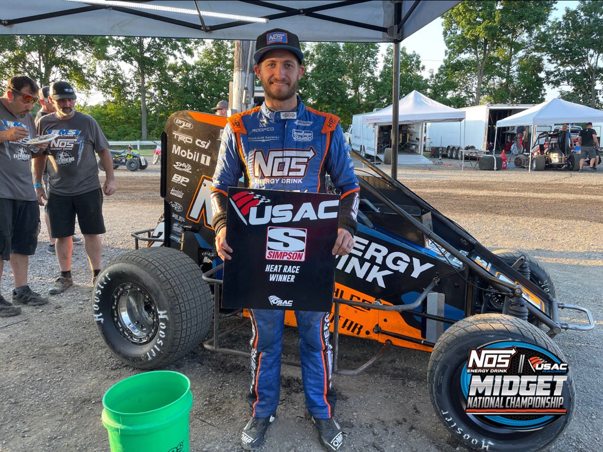 USACNation's tweet photo. Gas City never disappoints! Heat races are in the books for the penultimate round of #IMW21. These are the winners:

@SimpsonRacing Heat 1 // Justin Grant
@csishocks Heat 2 // Kaylee Bryson
Indy Metal Finishing Heat 3 // Trey Gropp
@indyraceparts Heat 4 // Cannon McIntosh https://t.co/l1NP4pB64F