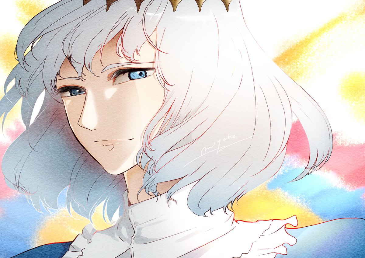 oberon (fate) 1boy male focus solo blue eyes crown smile looking at viewer  illustration images