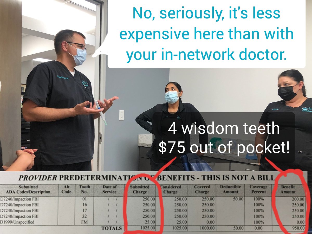 RiverCityOMS's tweet photo. This pt paid $75 to have 4 wisdom teeth removed w/ IV sedation after filing a claim w/ their insurance. That's all they spent by coming to see us out-of-network. $75!
#RCOMS #rivercityoms #OMS #oralsurgery #wisdomteeth https://t.co/xZzcZZSFv4