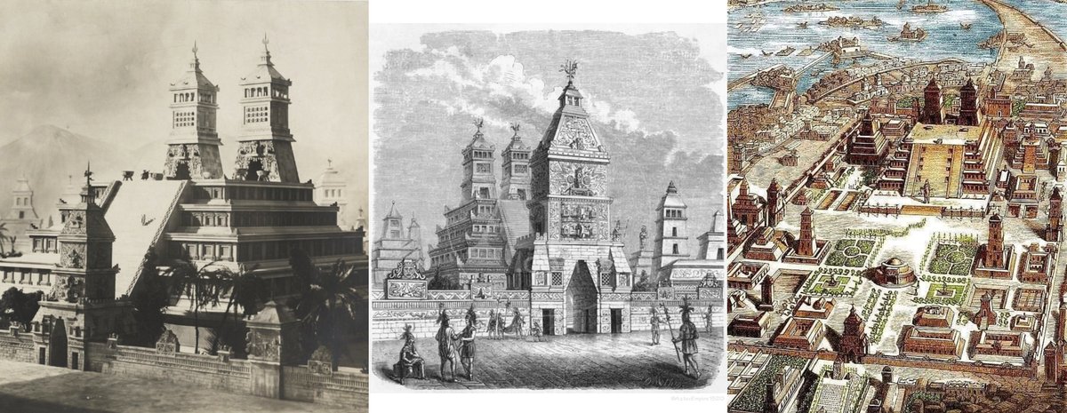 Three versions of the same 19th century European interpretation of the Main Temple and Sacred District of Tenochtitlan. 1/4