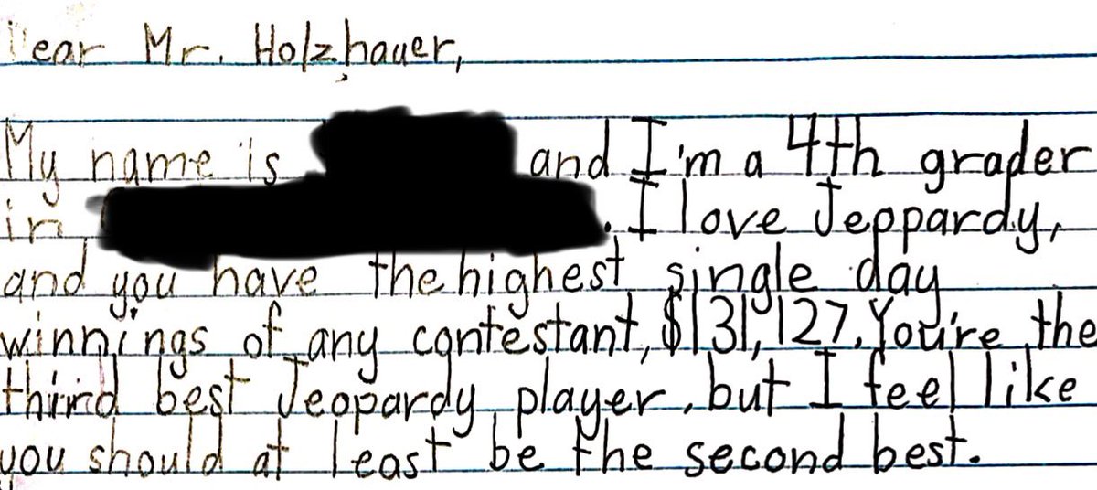 James_Holzhauer's tweet photo. Out of the mouths of babes https://t.co/L87Tkx5Jmz