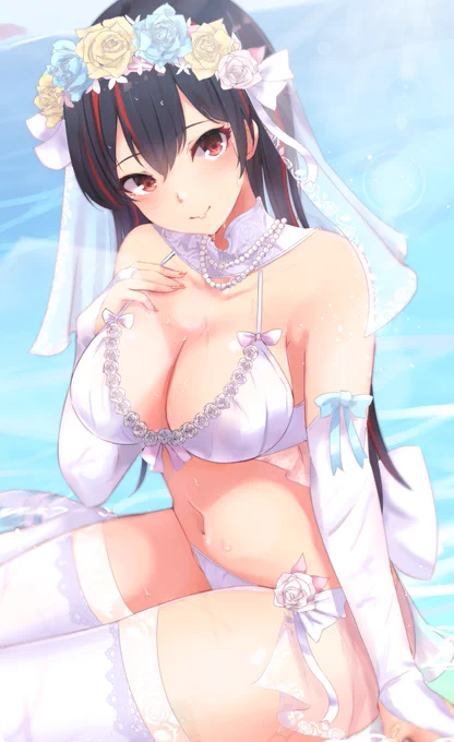 Skebにて叢雲くすりさん( @souyakuchan )のウェディング水着を描かせていただきました〜✨ ご依頼ありがとうございました! 