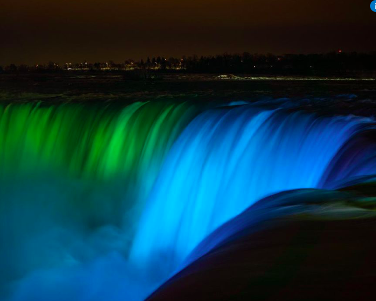 BrainInjuryTO's tweet photo. Happening NOW until 10:15 PM (light depending) Niagara Falls will be lit Green &amp; Blue for #BrainInjuryAwareness - thanks to the Ontario Brain Injury Association - Check it out here: https://t.co/jOO8Dx3YCU
(IMAGE via Niagara Falls Review) #BrainInjuryAcrossCanada #BIAM2021 https://t.co/ugHMY2BY7N