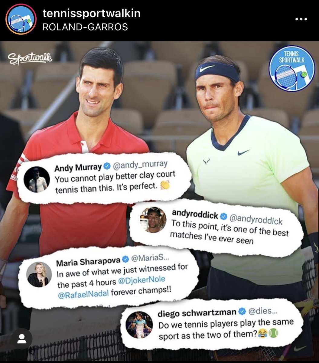 Tejonfeo's tweet photo. Que partidazo disfrutamos hoy todos los aficionados del tenis en la semi-final del #RolandGarros 🎾 .. Tiempo sin ver un partido así. https://t.co/OApOupZ1Vs