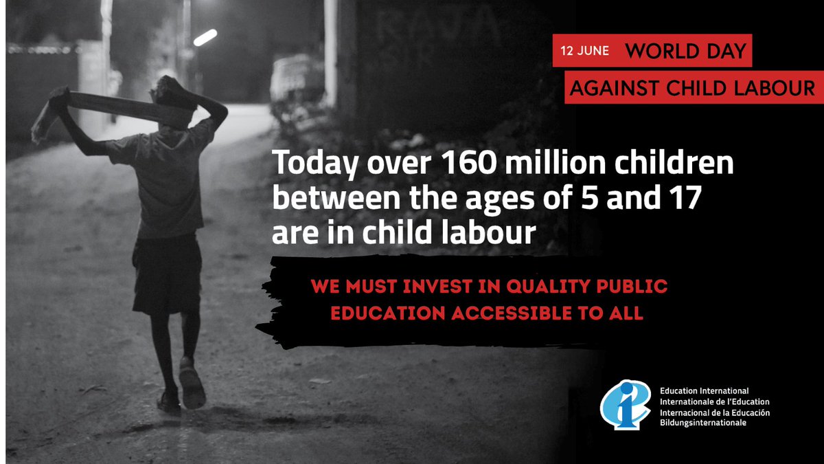 Putting an end to child labour across the globe is a top priority. We believe quality public education is a human right. We must stop the rising rates of child labour. 

#WorldDayAgainstChildLabour

👉🏽 tinyurl.com/EIandChildLabo…