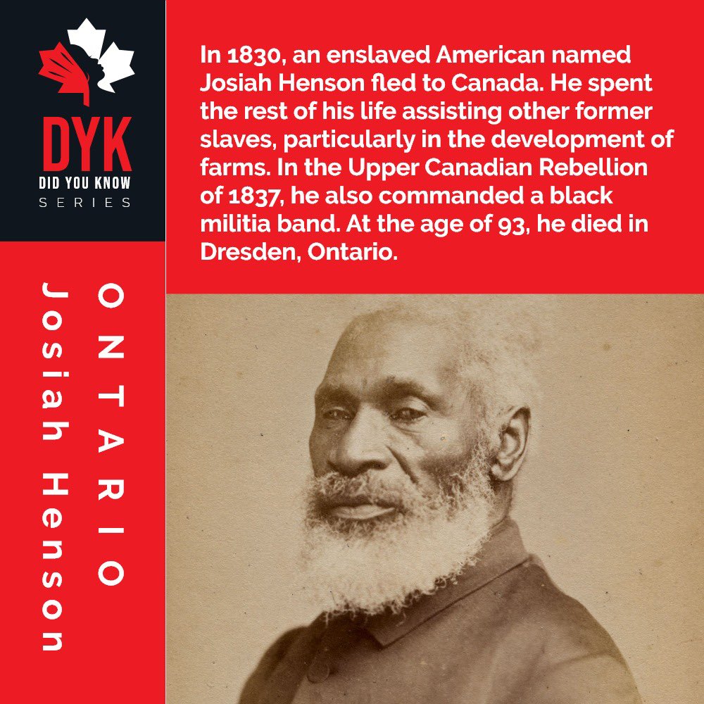 1FaceCoalition's tweet photo. In 1830, enslaved American, Josiah Henson fled to Canada. He spent the rest of his life assisting other former slaves, particularly in the development of farms. During the Canadian Rebellion of 1837, he also commanded a black militia band. He died in Dresden, ONT at age 93

1/2 https://t.co/UZHKMztbOQ