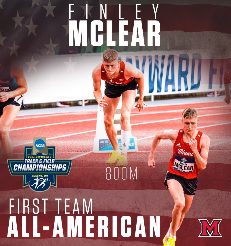 MiamiOH_XCTF's tweet photo. Fin secures a 4th place finish in the 800 meters to earn his second All-American certificate! His time of 1:45.80 is also a school record! https://t.co/pxblhf6VVe