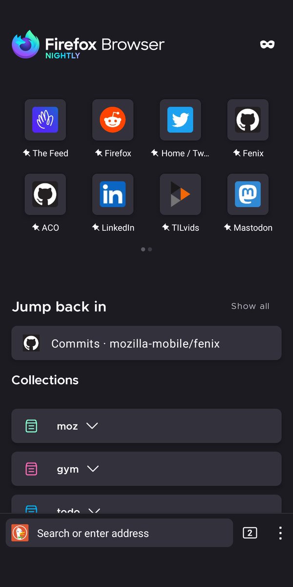 Home page lets you 'jump back in' to the latest opened tab.