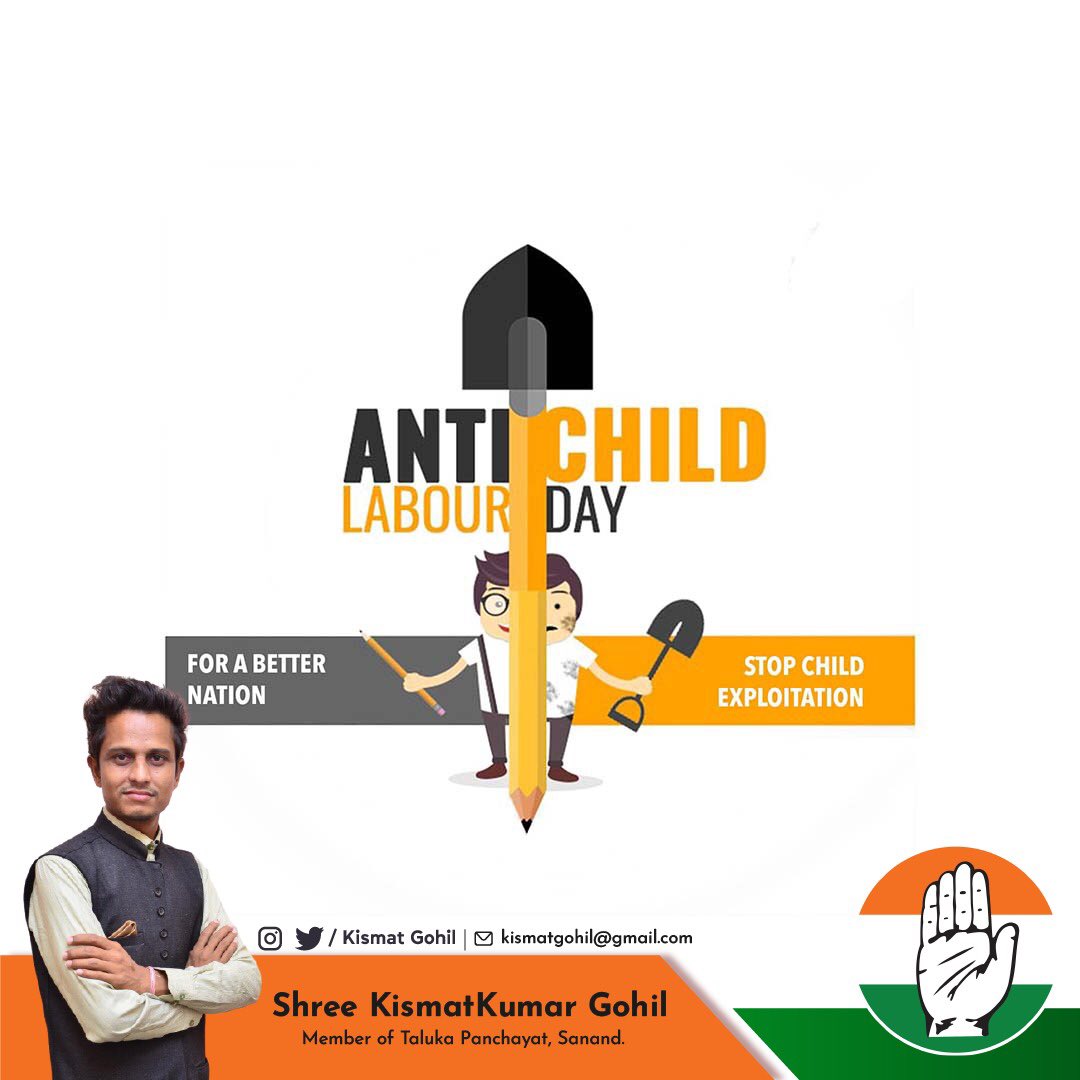 KismatGohil's tweet photo. “Anti Child Labour Day.”
On this special day Today let’s try to stop Child Exploitation.
Let’s Motivate them for Education.
#antichildlabourday #internationday #childlabour #ChildlabourDay #sanand #trending #ahmedabad #kismatgohil https://t.co/aQGo250K3o