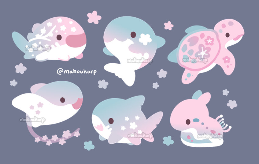Mahoukarp's tweet photo. sakura sea creatures 🌸 https://t.co/oQv5kehdd5