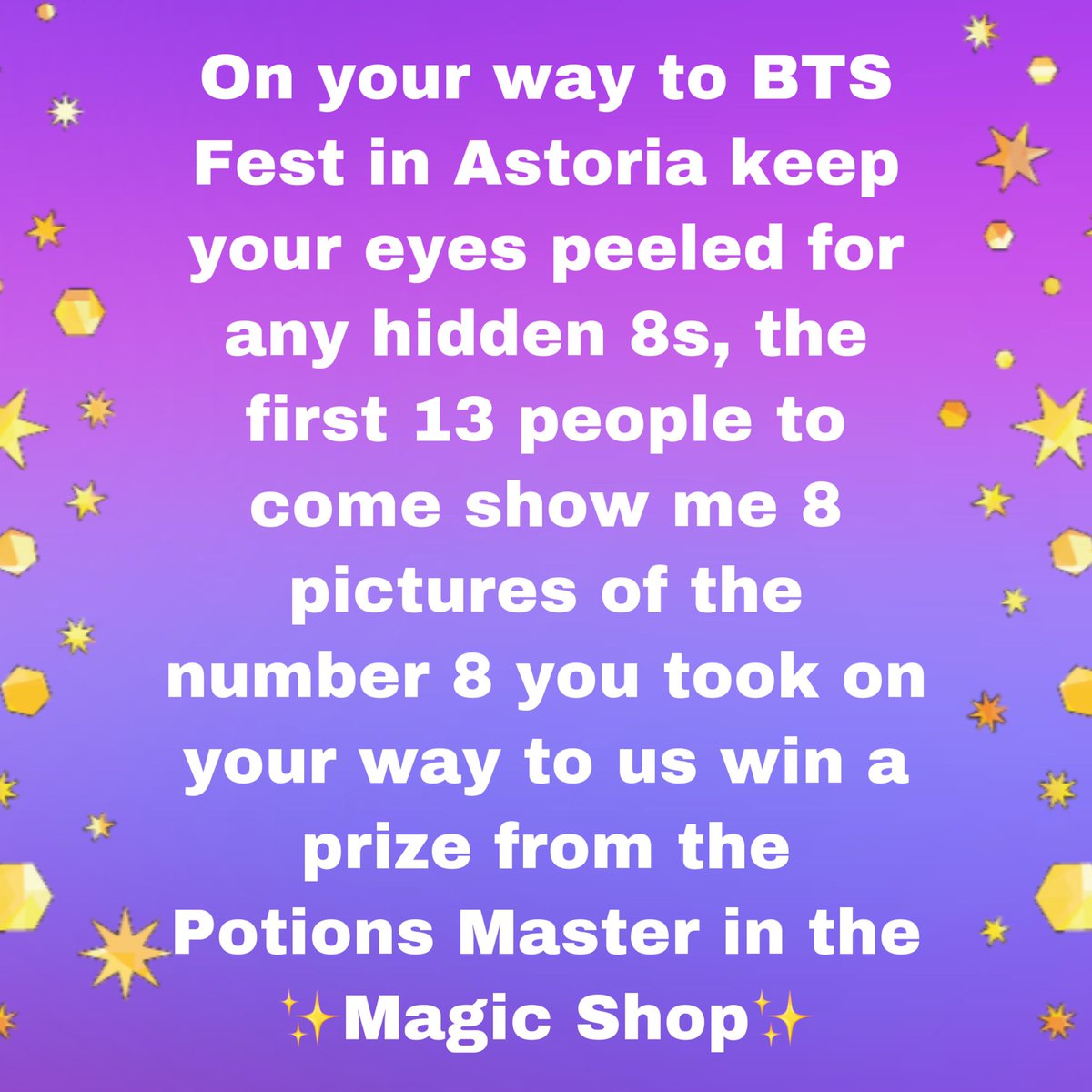omg_its_yelly's tweet photo. ✨If you do believe in fate then keep your eyes peeled
Do seek out the secret 8s and good fortune you will yield✨#BTSFest #MagicShop #8to♾ #NYC #CupSleeve https://t.co/Eig4tddFMj