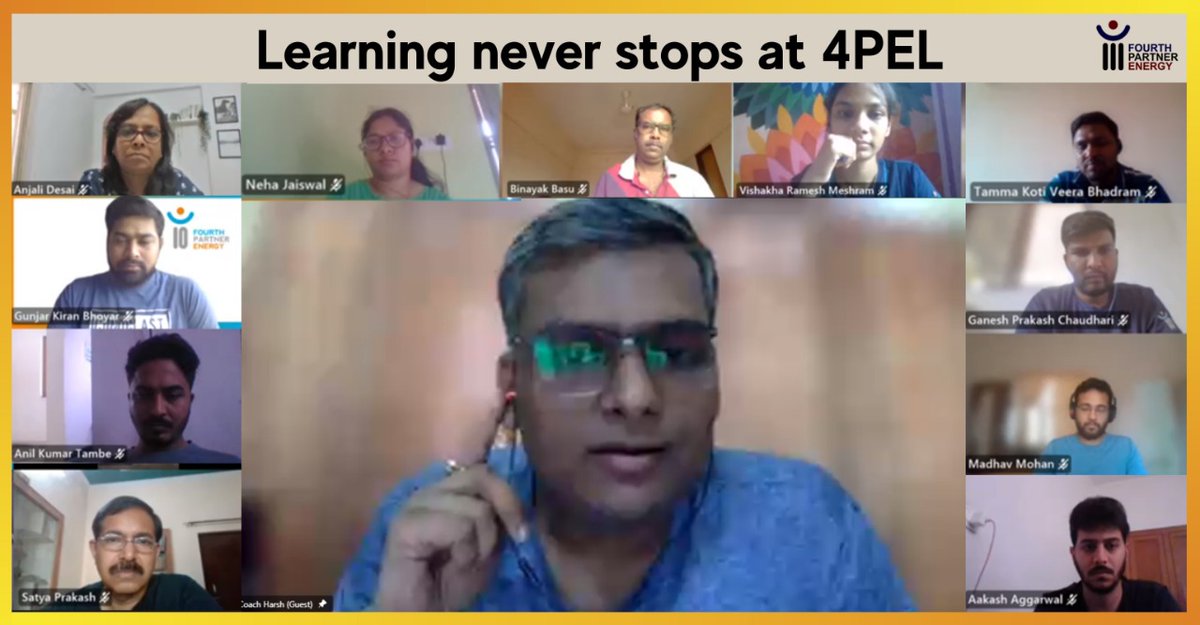 4PEL_Energy's tweet photo. At 4PEL, we ensure that the #pandemic does not slow down our #learning or #skillsdevelopment as a workforce. Here is a glimpse of our virtual training session by #communications specialist and transformational coach Harsh Singhal. 

#coaching #development #knowledge #training https://t.co/0pzj8l31c8